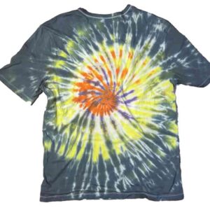 Grey Shirt with Yellow and Orange Spiral V-Neck
